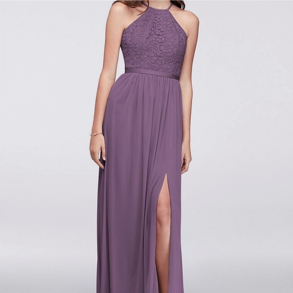 Long lace top bridesmaid dress
